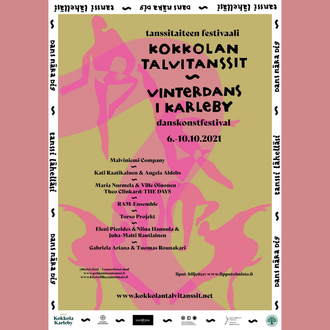 Talvitanssit festivaalin juliste. Julisteessa on listattu festivaalin ohjelma