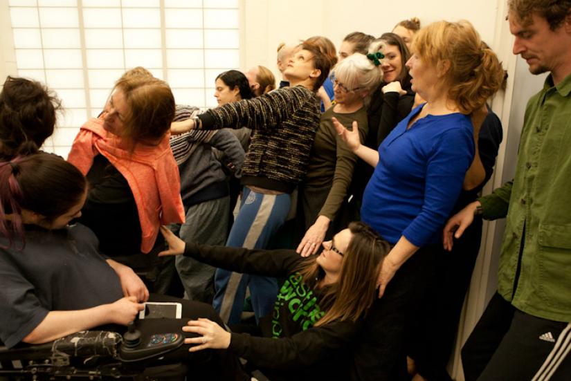 Photo: Trude Cone A group of people leaning on each other
