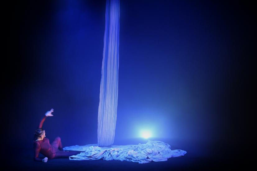 Photo: Urban Jörén There is a blue lighting in the photo. A narrow cloth is hanging from the ceiling.